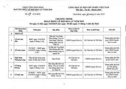 Chương trình hoạt động Lễ hội Hoa Lư năm 2019 2