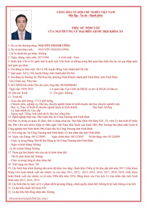 DANH SÁCH VÀ TIỂU SỬ TÓM TẮT CÁC ỨNG CỬ VIÊN ĐẠI BIỂU QUỐC HỘI KHÓA XV 3