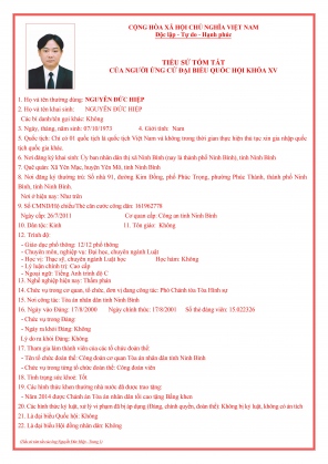 DANH SÁCH VÀ TIỂU SỬ TÓM TẮT CÁC ỨNG CỬ VIÊN ĐẠI BIỂU QUỐC HỘI KHÓA XV 7