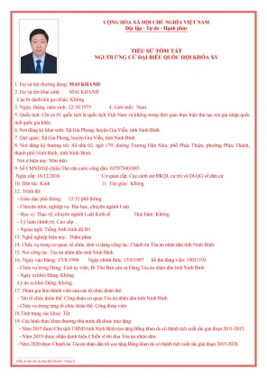 DANH SÁCH VÀ TIỂU SỬ TÓM TẮT CÁC ỨNG CỬ VIÊN ĐẠI BIỂU QUỐC HỘI KHÓA XV 9