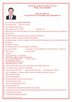 DANH SÁCH VÀ TIỂU SỬ TÓM TẮT CÁC ỨNG CỬ VIÊN ĐẠI BIỂU QUỐC HỘI KHÓA XV 13