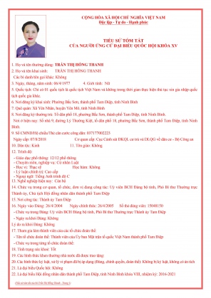 DANH SÁCH VÀ TIỂU SỬ TÓM TẮT CÁC ỨNG CỬ VIÊN ĐẠI BIỂU QUỐC HỘI KHÓA XV 17