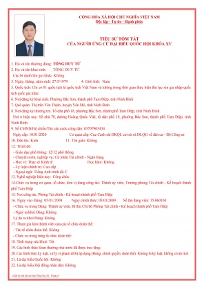 DANH SÁCH VÀ TIỂU SỬ TÓM TẮT CÁC ỨNG CỬ VIÊN ĐẠI BIỂU QUỐC HỘI KHÓA XV 20