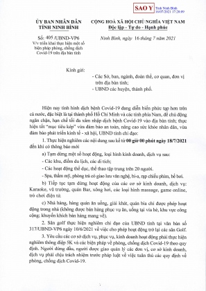 Tỉnh Ninh Bình tiếp tục triển khai thực hiện một số biện pháp phòng, chống dịch Covid-19 trên địa bàn tỉnh 1